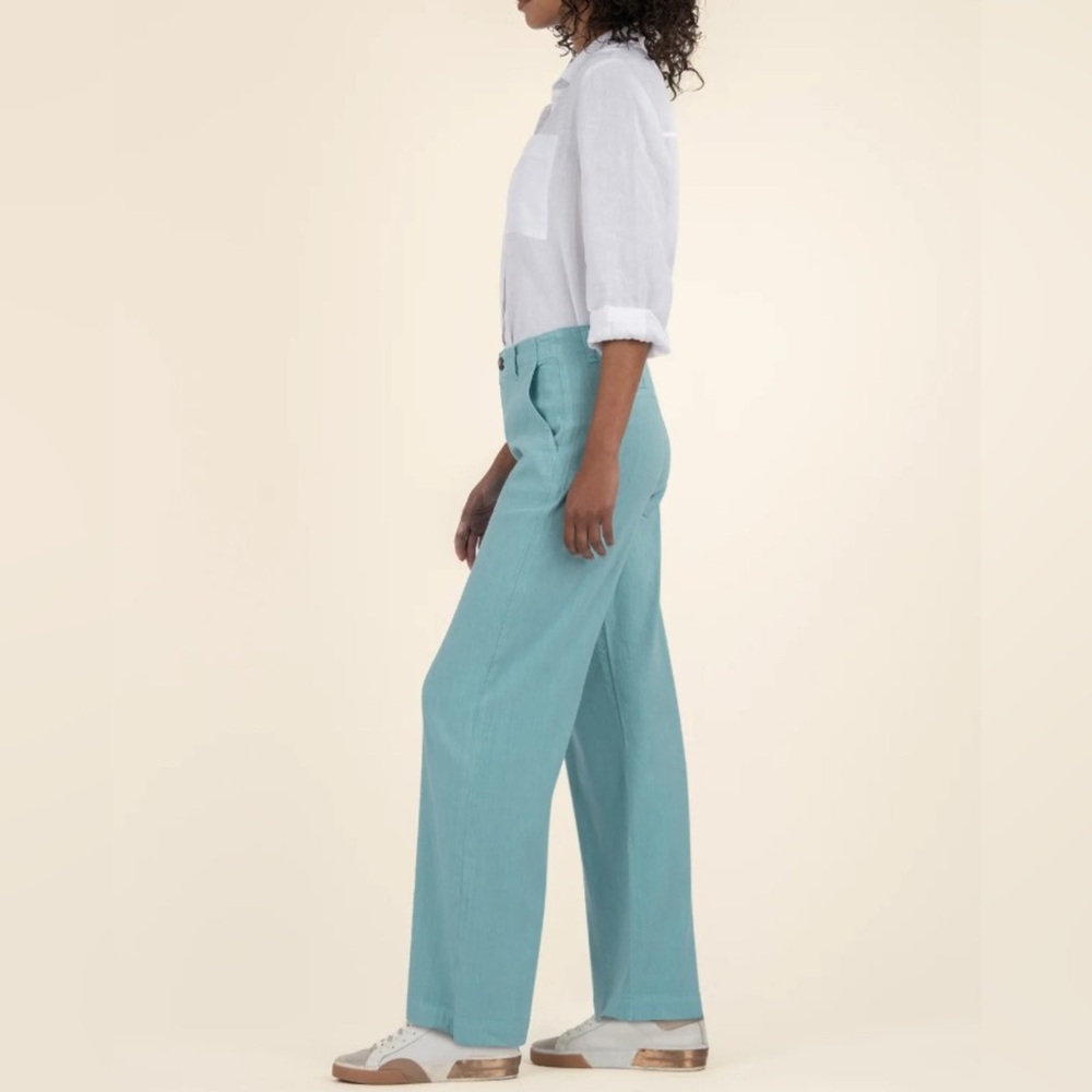 Kut from the Kloth High-Rise Wide Leg Pants in Aqua Blue - Picture 2 of 10